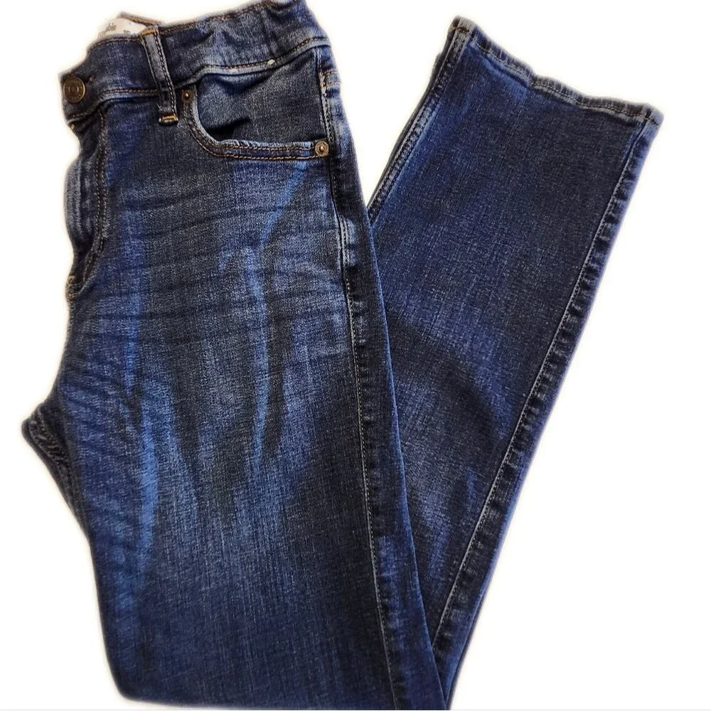 Abercrombie Kids Straight Leg Dark Blue Wash Denim Jeans, Adjustable Waist 15/16